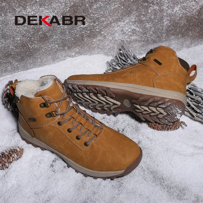 DEKABR Brand Genuine Leather Autumn Winter Warm Fur Classic Snow Boots Male Motorcycle Boots Men Warm Ankle High Top Men's Boots