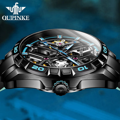 Original OUPINKE 3196 Fully Skeleton Mechanical Luxury Tidal Men's Brand Wristwatch