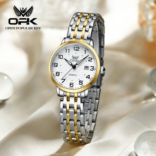 OPK 6006 Quartz Watch For Women Waterproof Luminous Calendar Wristwatch Stainless Steel Women's Watches Gift relojes para mujer