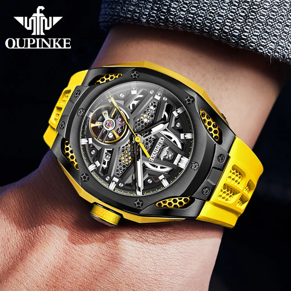 Original OUPINKE 9003 Full Skeleton 50ATM Waterproof Luminous Mechanical