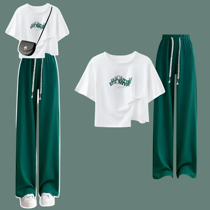 Academy Style Cotton T-Shirt & Casual Wide Leg Pants for Spring/Summer