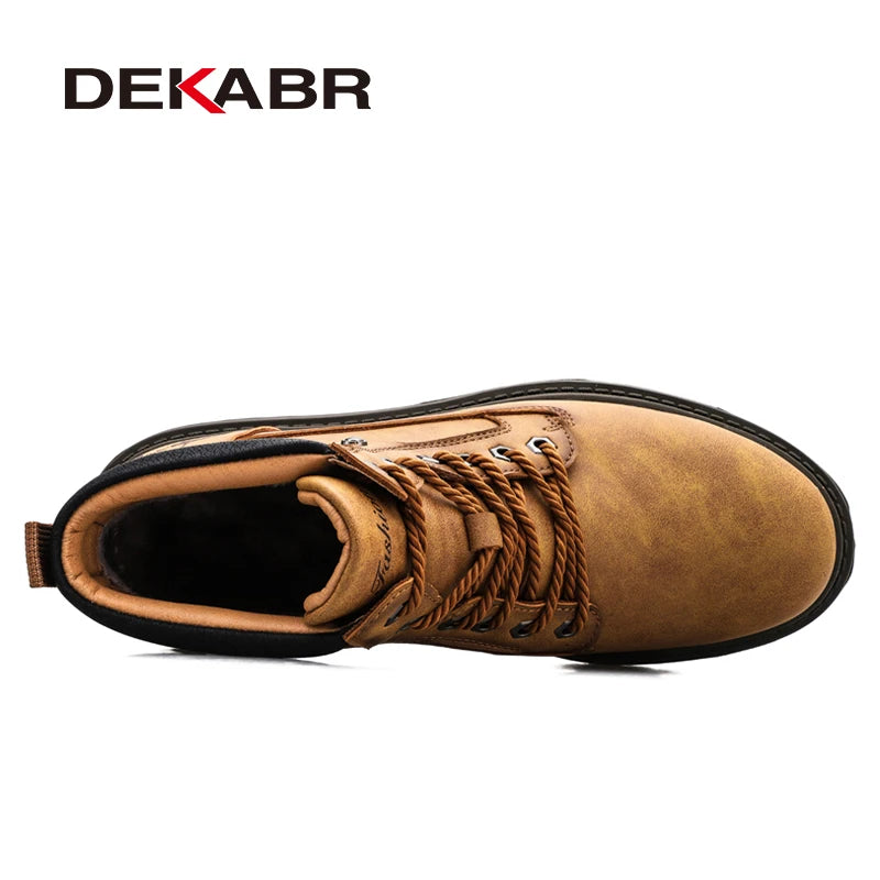 DEKABR Casual Work Shoes For Men Autumn Winter Warm Fur Plus Retro Boots Wear-Resistan Leisure Comfort Vintage Style Boots Men