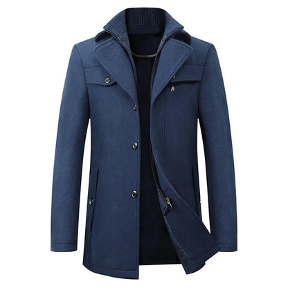 Man Classic Fashion Trench Coat Jackets MaleLong Trench Slim Fit Overcoat Blends Fashion Wool Warm Outerwear Windbreaker