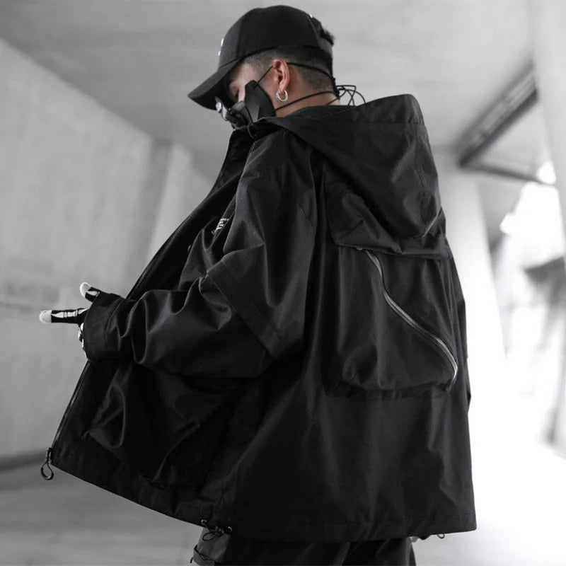 Vintage Outdoor Functional Hooded Jacket – Y2K High Street Multi-Pocket Techwear