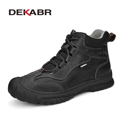 DEKABR New Fashion Genuine Leather Winter Warm Fur Men Boots Waterproof Lace Up Non-Slip Comfortable Hiking Boots Size 46