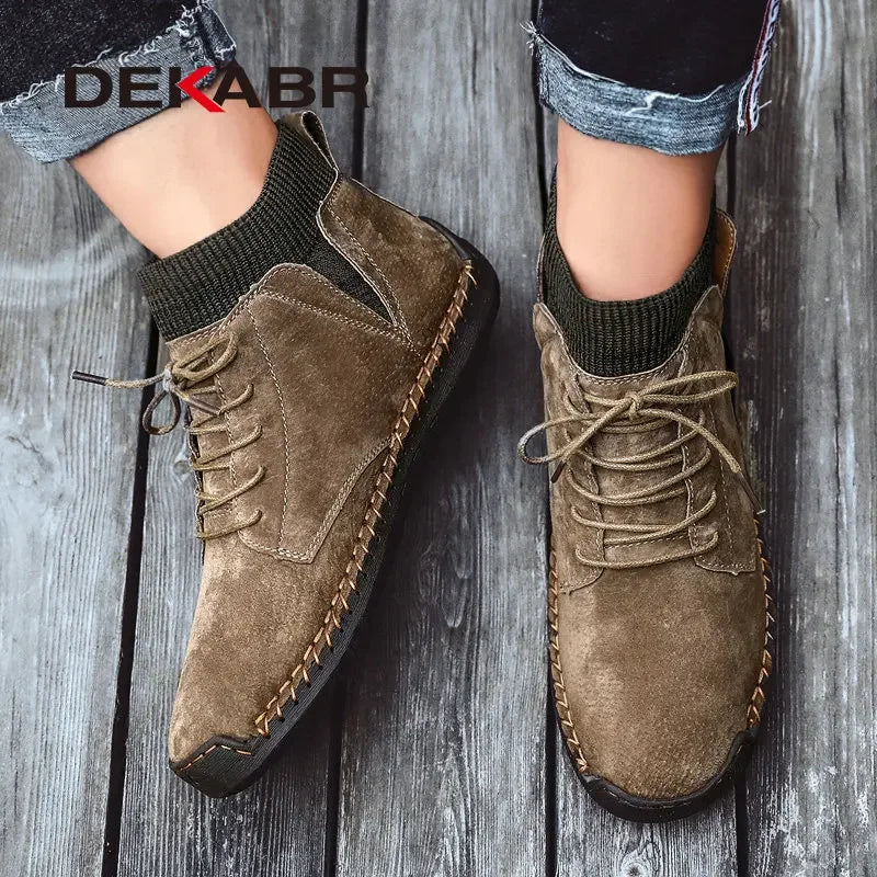 DEKABR Brand Men Snow Boots Winter Plush Warm Men Motorcycle Boots Lace-Up Non-slip Male Ankle Boots Autumn Man Work Shoes