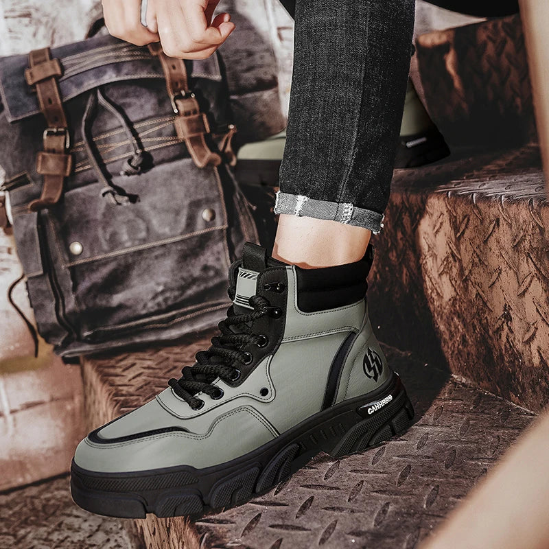 CYYTL Men Boots Leather Casual Shoes Outdoor Platform Walking Fashion Luxury Designer Ankle Work High Top Sneakers Cowboy Winter