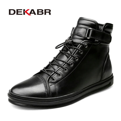 DEKABR Warm Fur Winter Boots Genuine Leather Handmade Comfortable Men Winter Snow Boots Fashion Motorcycle Men Boots Size 38~48