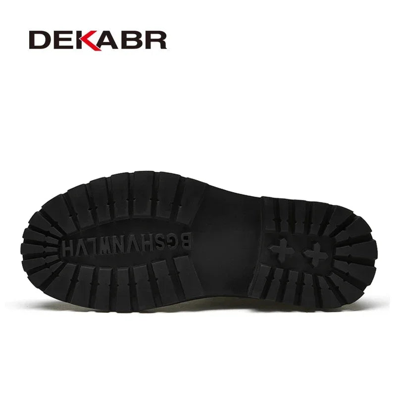 DEKABR Genuine Leather Men's Ankle Boots High Top Shoes For Men Winter Fashion Male Motorcycle Footwear Snow Boots Size 38~48