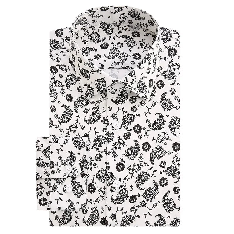 Beach Shirt Men's Long Sleeve Casual Beautiful Flower Print Shirt Turn-down Collar Without Pockets Standard-fit