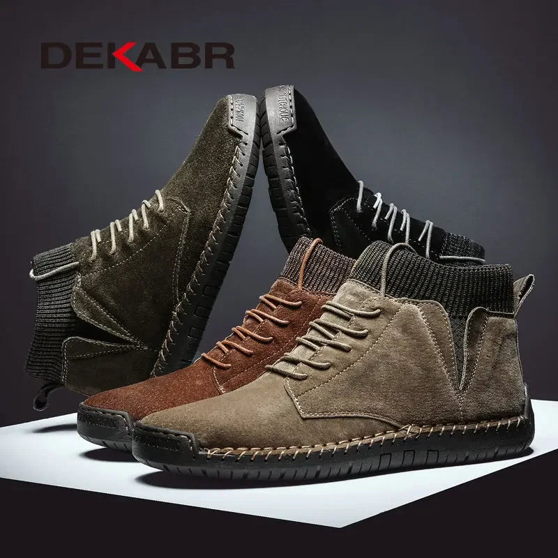 DEKABR Brand Men Snow Boots Winter Plush Warm Men Motorcycle Boots Lace-Up Non-slip Male Ankle Boots Autumn Man Work Shoes