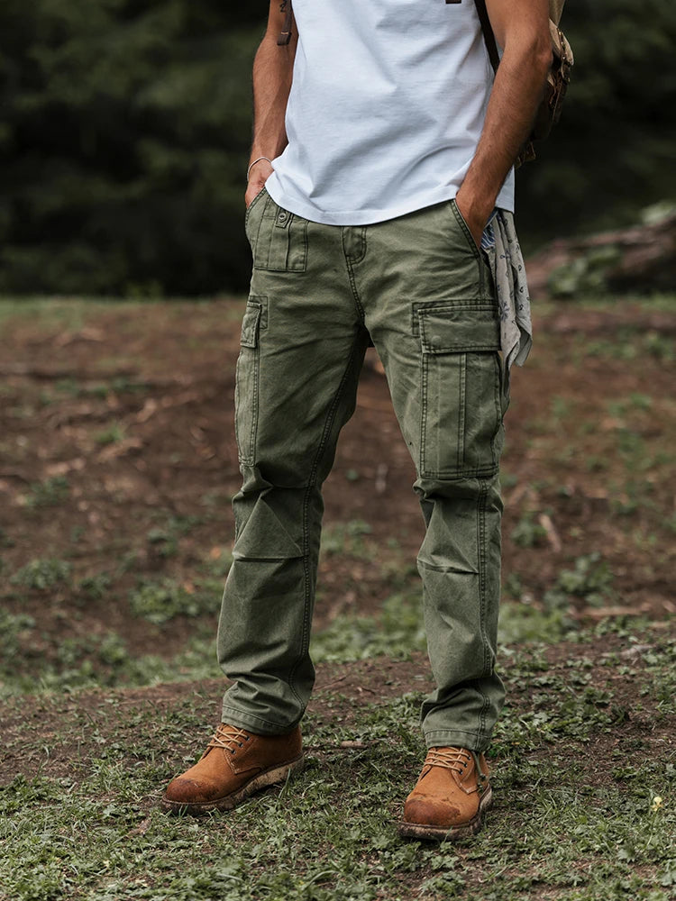 Heavyweight Fabric Tactical Pants Men High Quality  Washed Vintage Cargo Trousers