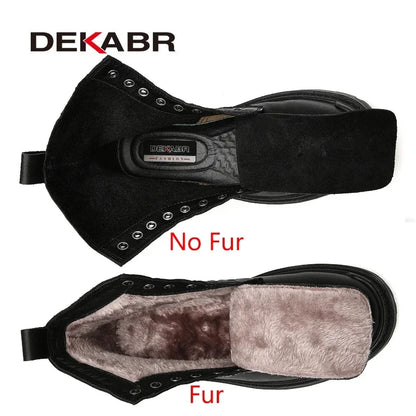 DEKABR Genuine Leather Men's Ankle Boots High Top Shoes For Men Winter Fashion Male Motorcycle Footwear Snow Boots Size 38~48