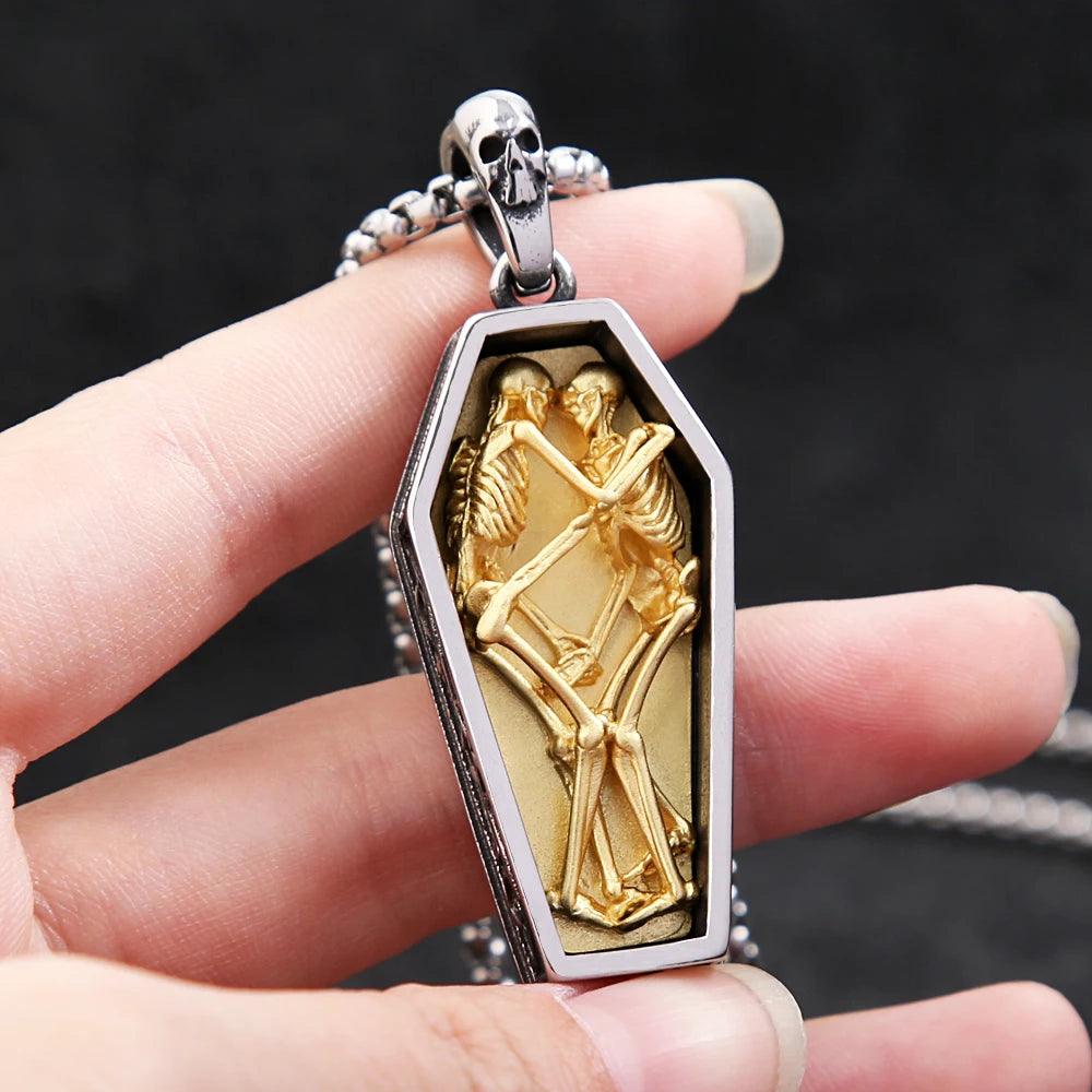 NORTHMAN Vintage Double Skull Coffin Pendant Necklace - RUBASO