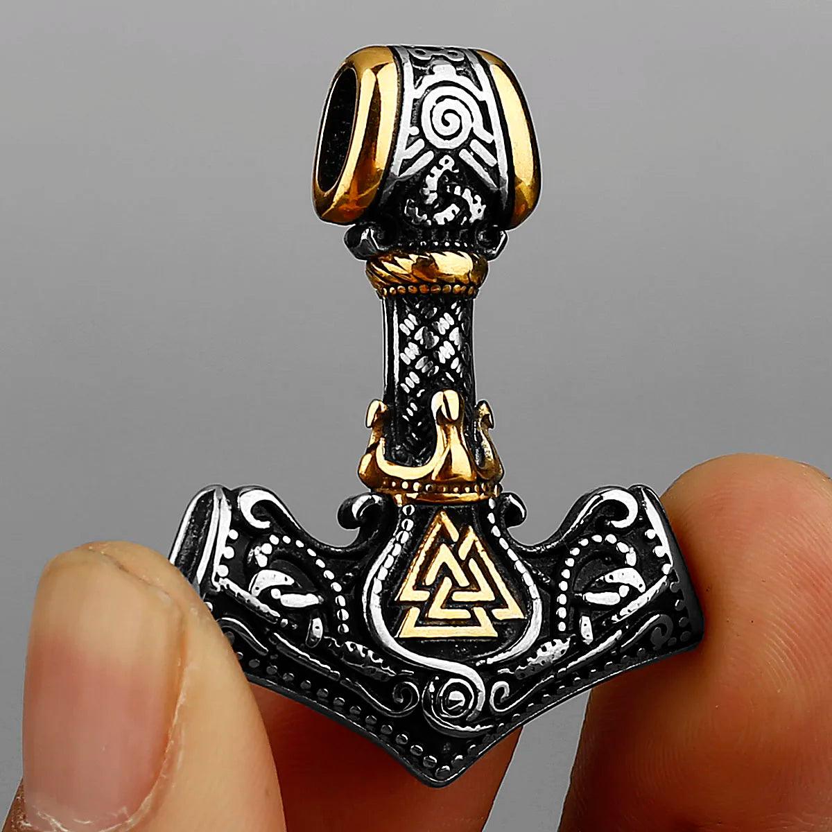 Nordic Mjolnir Valknut Rune Necklace Viking - RUBASO