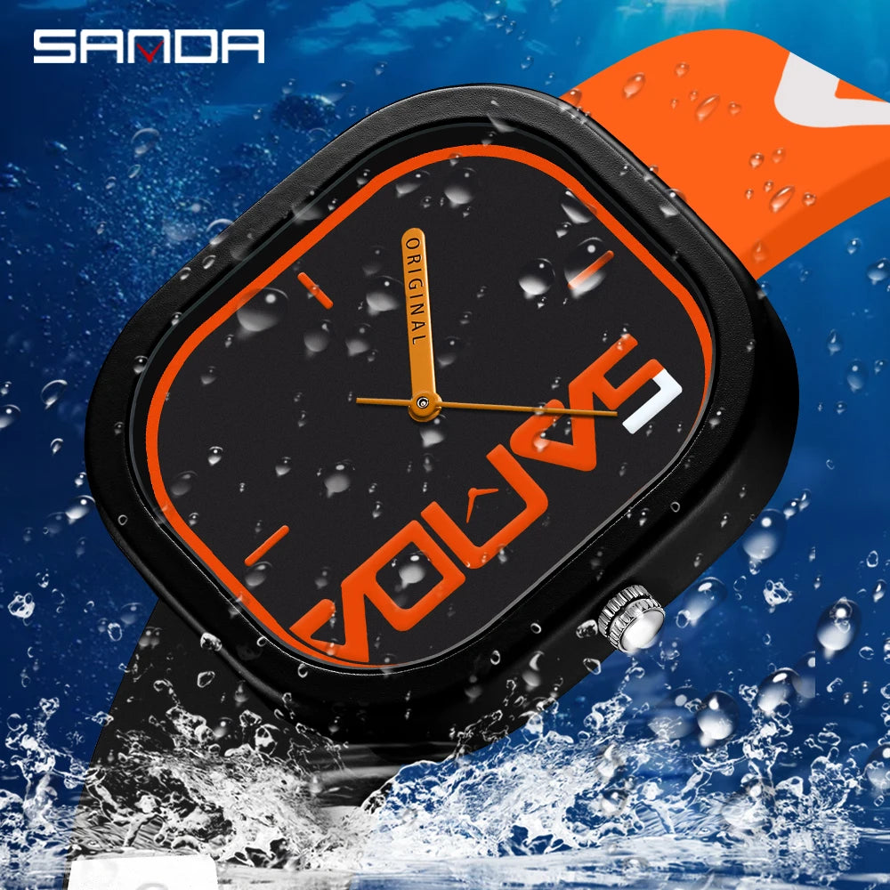 SANDA 3203 Fashion & Casual Watch - Square Case, Silicone Band, Shock & Water Resistant (Quartz)