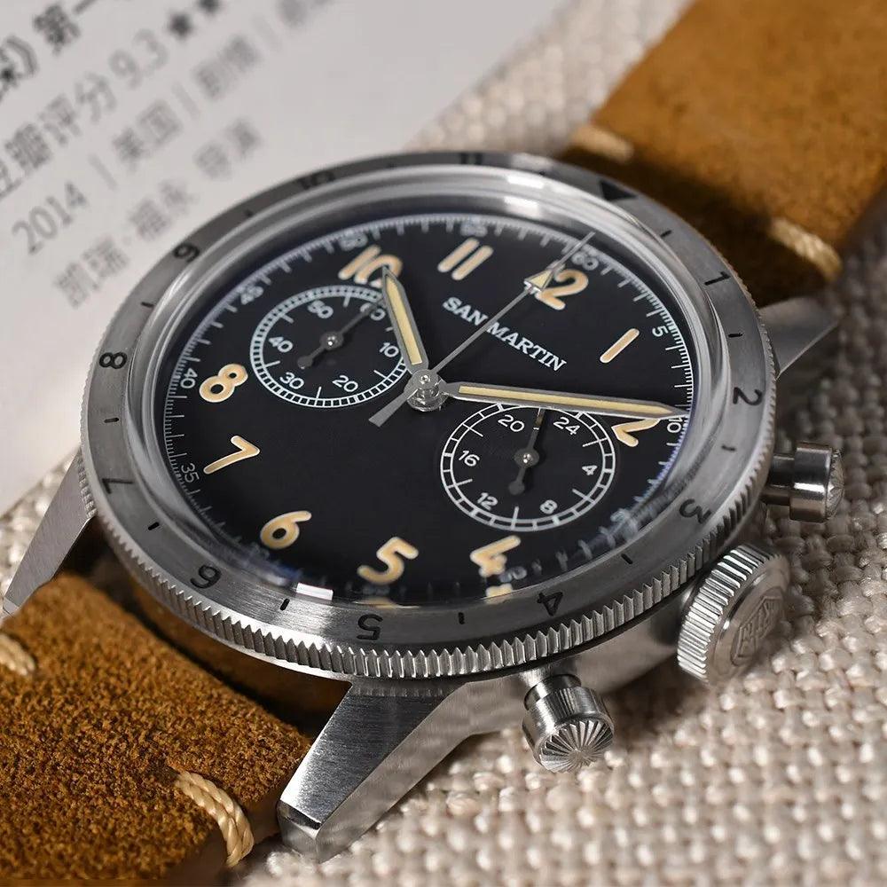 San Martin Vintage Black Pilot Chronograph (Quartz) - RUBASO