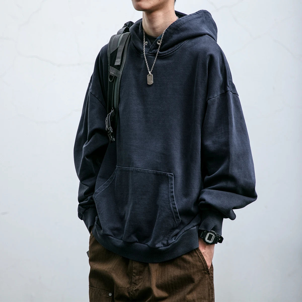 Mountain High-Quality Vintage Distress Hoodie for Men