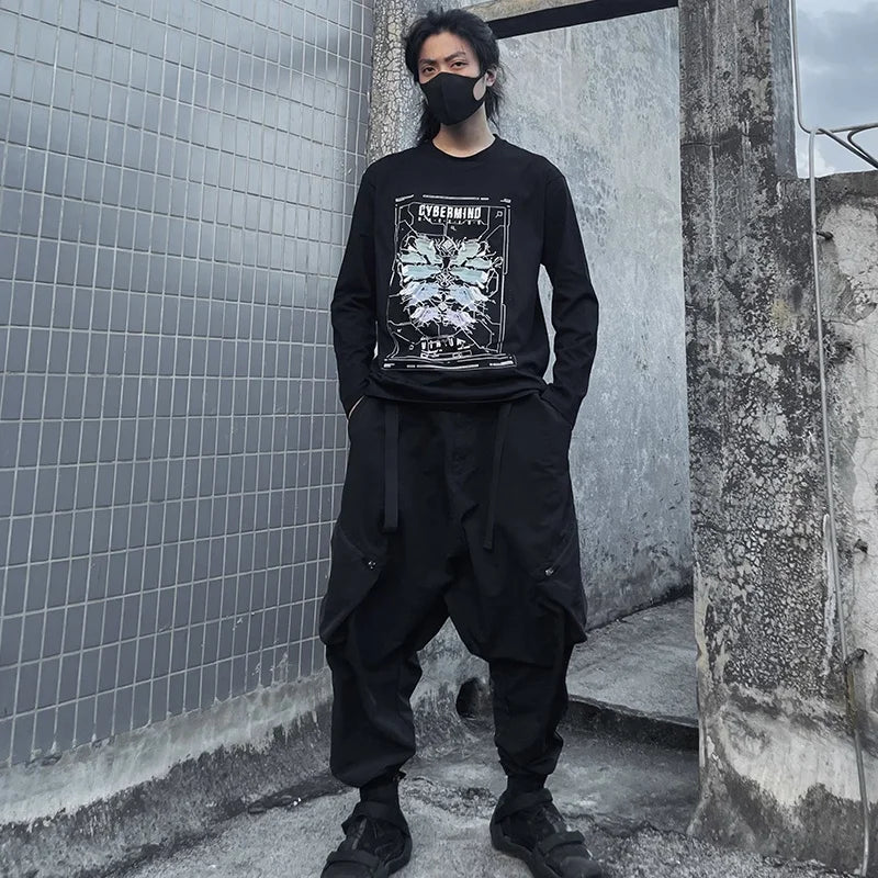 Punk Style Techwear – Technology Geometric Printed Long Sleeve