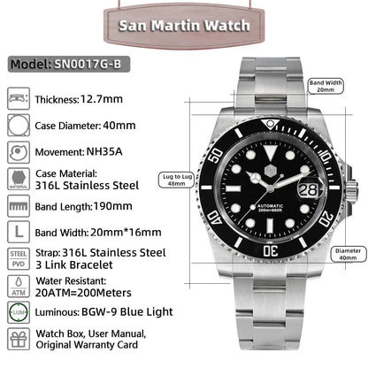 San Martin 20Bar Diver Luxury Business SN0017G-B (Automatic) - RUBASO