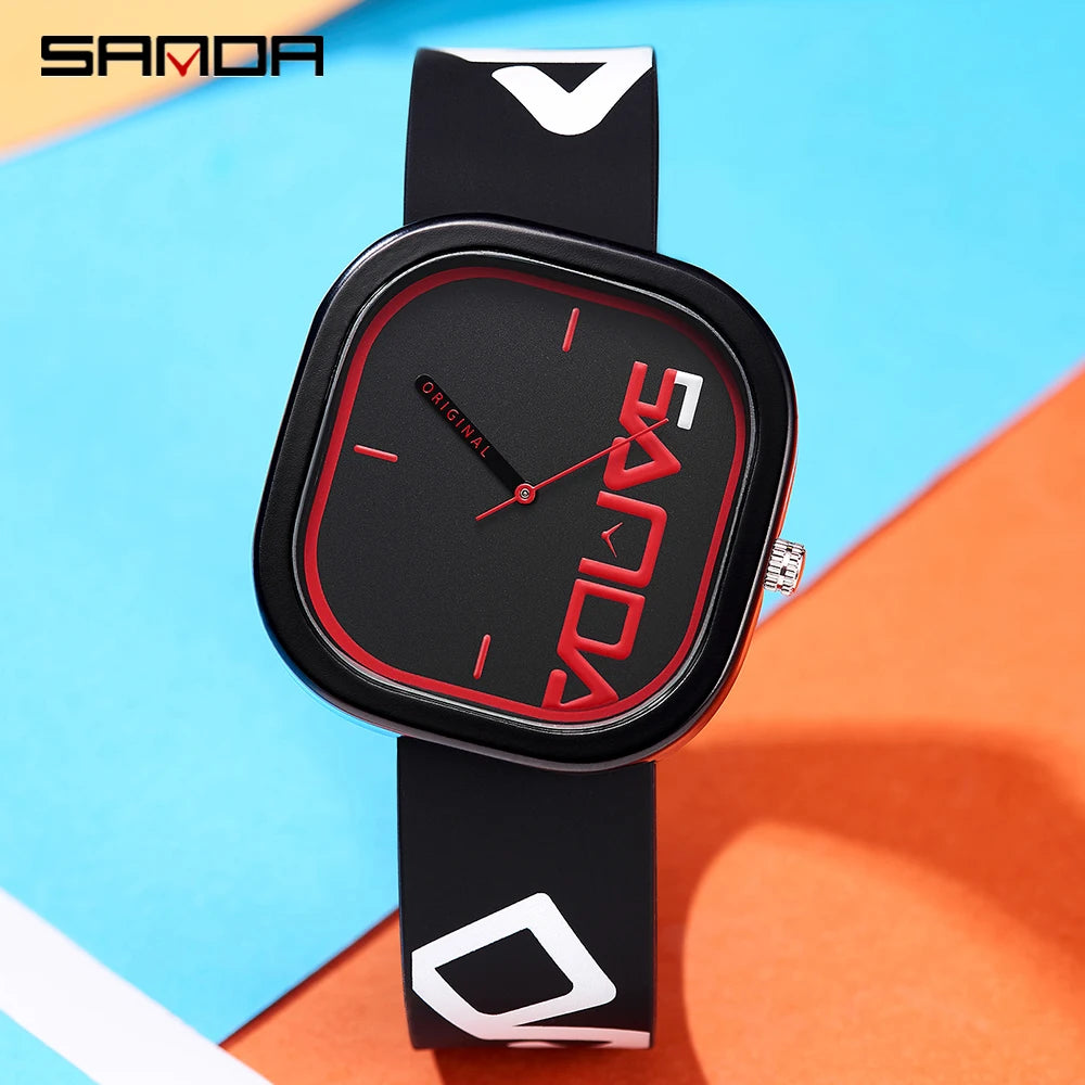 SANDA 3203 Fashion & Casual Watch - Square Case, Silicone Band, Shock & Water Resistant (Quartz)