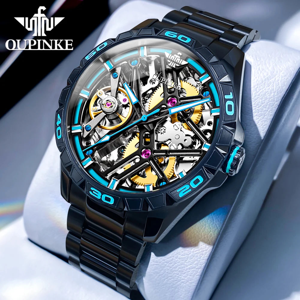 Original OUPINKE 3196 Fully Skeleton Mechanical Luxury Tidal Men's Brand Wristwatch