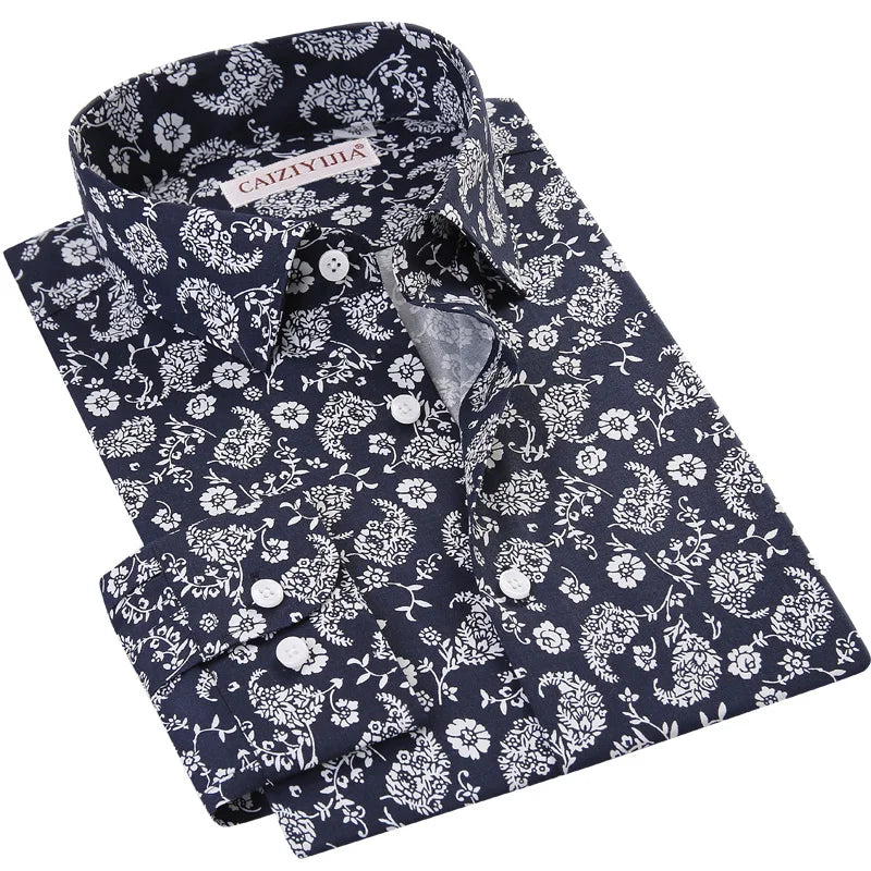 Beach Shirt Men's Long Sleeve Casual Beautiful Flower Print Shirt Turn-down Collar Without Pockets Standard-fit