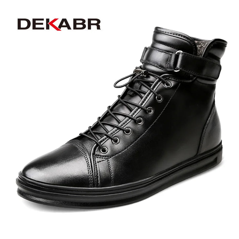 DEKABR Warm Fur Winter Boots Genuine Leather Handmade Comfortable Men Winter Snow Boots Fashion Motorcycle Men Boots Size 38~48