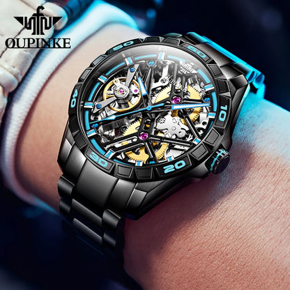 Original OUPINKE 3196 Fully Skeleton Mechanical Luxury Tidal Men's Brand Wristwatch