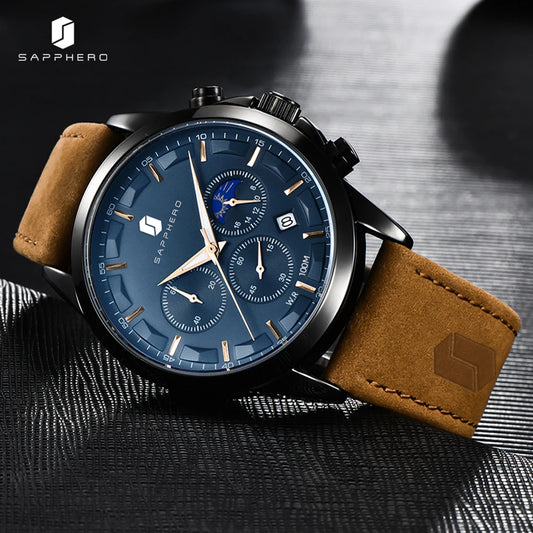 SAPPHERO Luxury Man Wristwatch Waterproof Luminous Stainless Steel  Wristwatch Quartz Chronograph Watch for Men Sport Male Clock