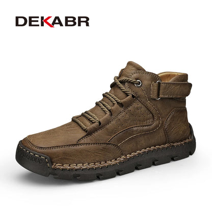 DEKABR Leather Men Boots Winter Warm Outdoor Comfortable Boots Handmade Ankle Boots Business Boots Big Size 38-48