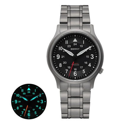 BERNY T2596M Field Pilot Titanium Wristwatch VH31 Super Luminous Sapphire Easy Read Watch (Quartz)