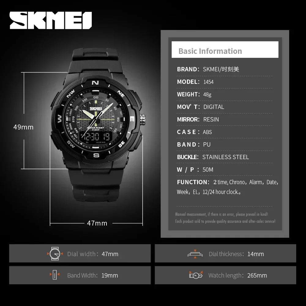 SKMEI 1454 Military Sports Watch, Dual Display (Digital-Quartz)