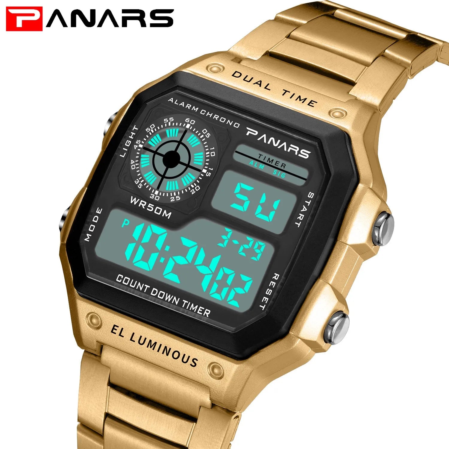 PANARS Top Luxury Sport Waterproof Back Light Digital Wristwatch Male Alarm Trendy and Fashion