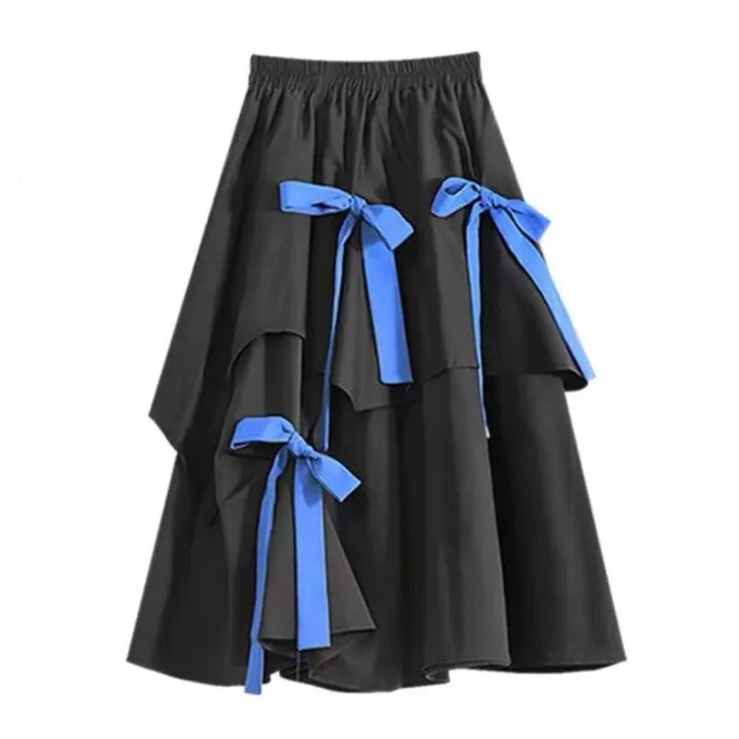 Round Neck Short Sleeve T-shirt Tops Bow Pleated Skirt Two-piece Elegant