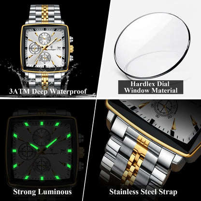 POEDAGAR Luxury Square Sport Wristwatch Waterproof Luminous Chronograph (Quartz)