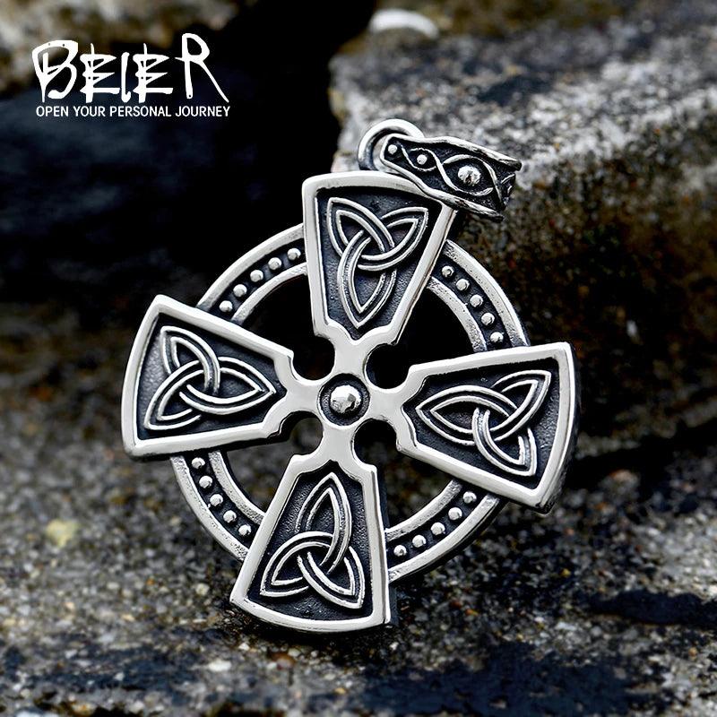 BEIER Valknut Celtic Cross Necklace Chain LLBP8-505P - RUBASO