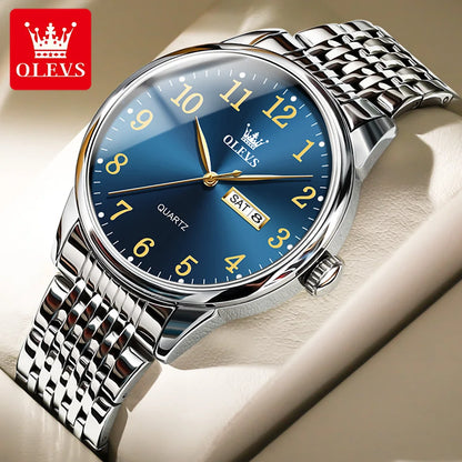 OLEVS 5535 Business Watch - Stainless Steel Band, Dual Display, Arabic Numerals, and Back Light (Quartz)