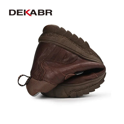 DEKABR New Fashion Genuine Leather Winter Warm Fur Men Boots Waterproof Lace Up Non-Slip Comfortable Hiking Boots Size 46