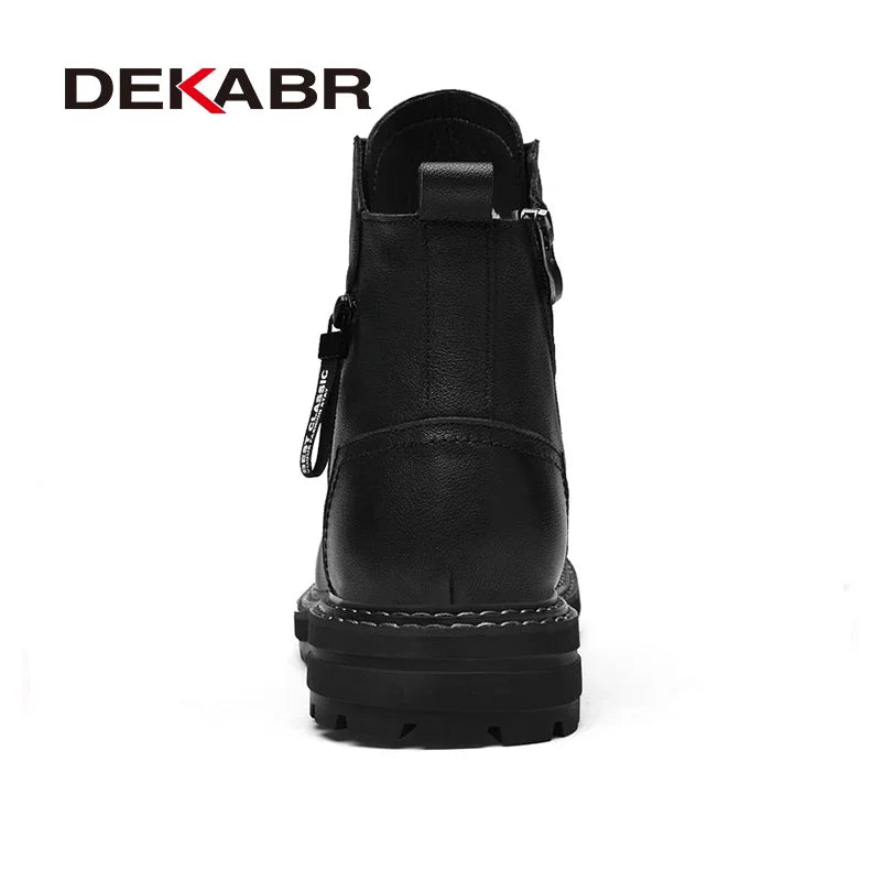 DEKABR Luxury Brand Winter Men Boots With Fur Lace Up Zipper Soft Leather Boots Men Youth Casual Boots Wear-Resistant Men Boots