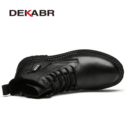 DEKABR Luxury Brand Winter Men Boots With Fur Lace Up Zipper Soft Leather Boots Men Youth Casual Boots Wear-Resistant Men Boots