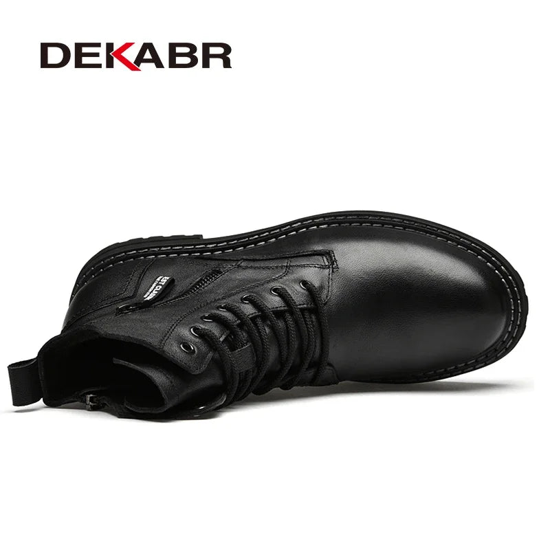 DEKABR Luxury Brand Winter Men Boots With Fur Lace Up Zipper Soft Leather Boots Men Youth Casual Boots Wear-Resistant Men Boots