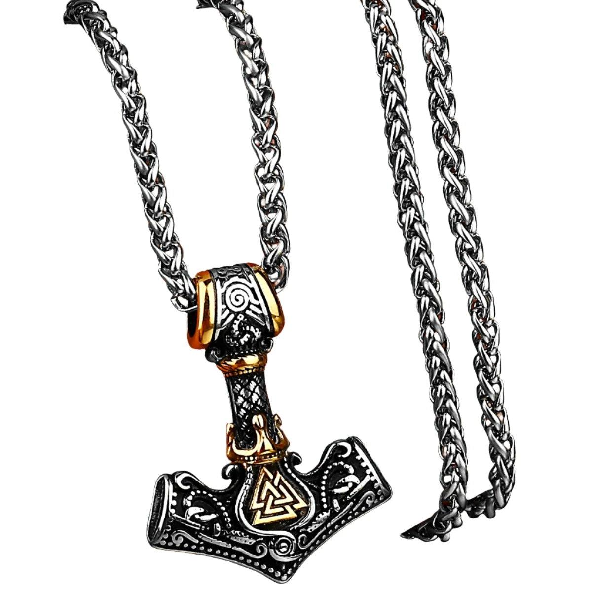 Nordic Mjolnir Valknut Rune Necklace Viking - RUBASO