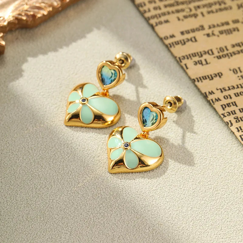 SUYU New French Vintage Fashion Flower Design Colorful Love Women's Light Luxury Earrings for Daily Wearing Festival Gifts