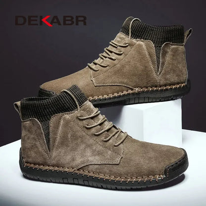 DEKABR Brand Men Snow Boots Winter Plush Warm Men Motorcycle Boots Lace-Up Non-slip Male Ankle Boots Autumn Man Work Shoes