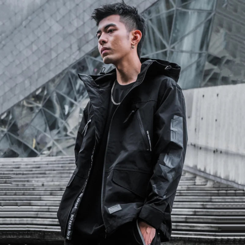 Punk Style Tactical Hooded Jacket – High Street Multi-Pocket Techwear