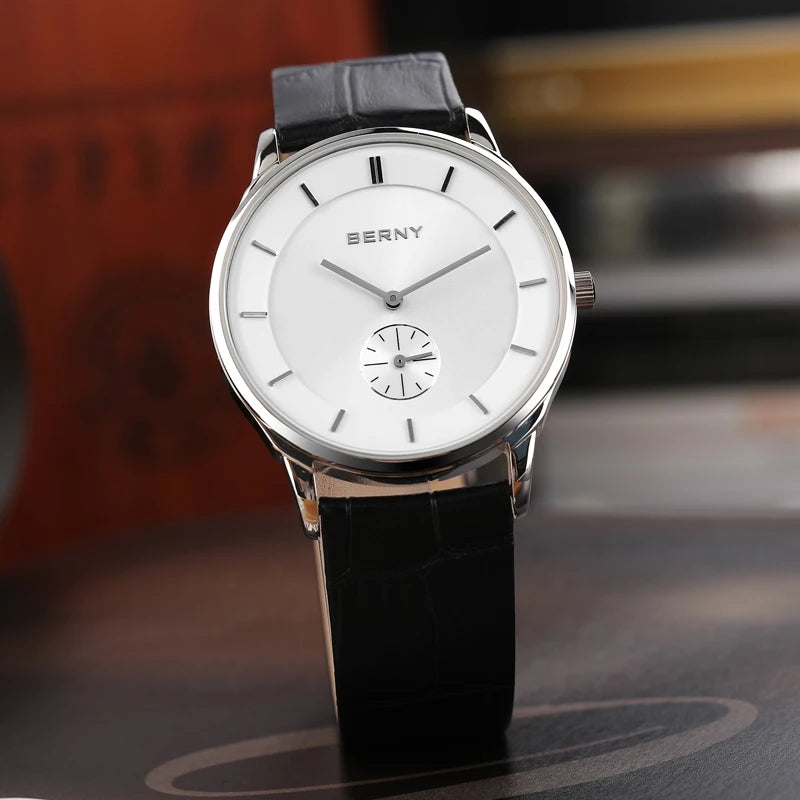 BERNY C21-2749M Ultra-thin Simple Dial Leather 3Bar Waterproof Luxury Business (Quartz)