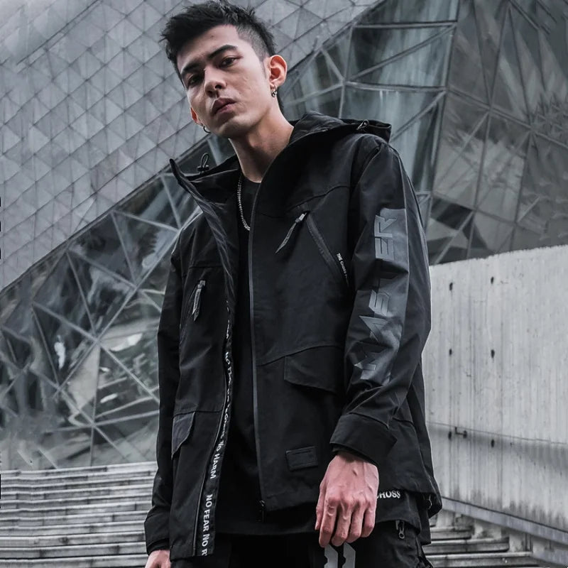 Punk Style Tactical Hooded Jacket – High Street Multi-Pocket Techwear