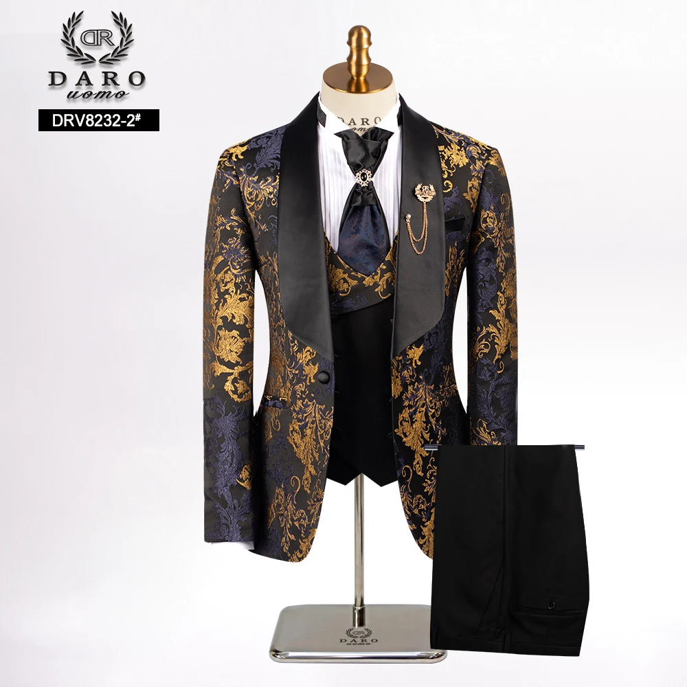 The Black Rose Premium Daro Uomo Floral Jacquard Tuxedo DRV8232 (Two-Piece)