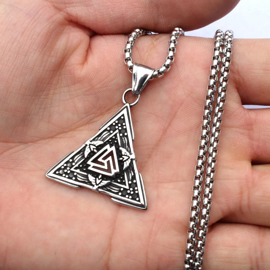 Nordic Crow Bird Pendant Necklace: Triangle Knot Punk Religious